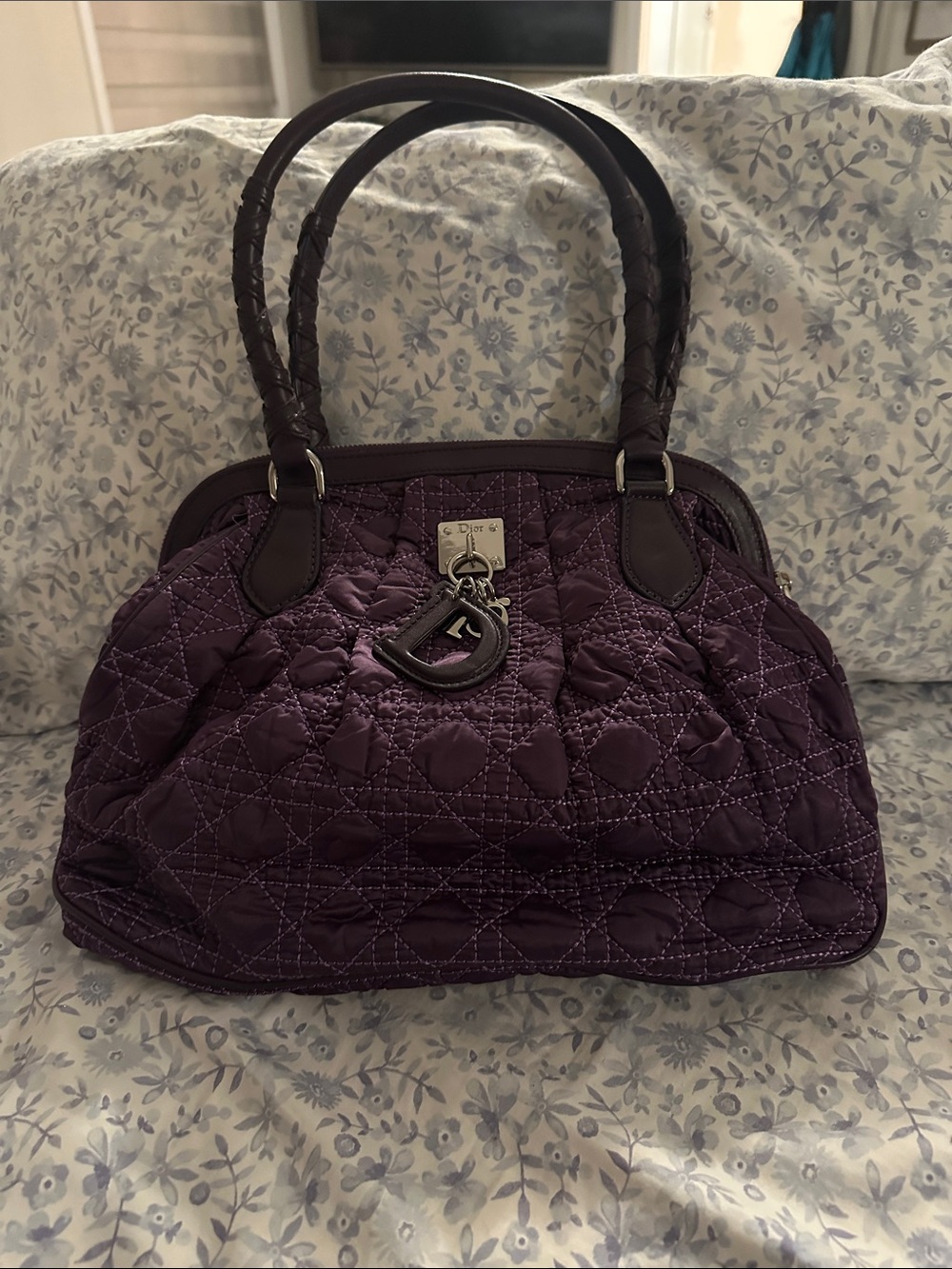 Christian Dior Cannage Quilted Satin "Charming" Tote / Frame Bag